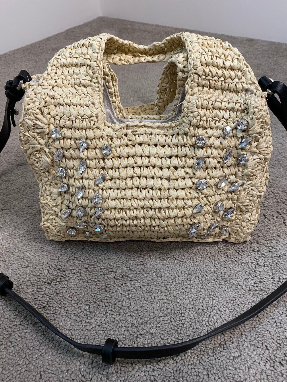 New BTB Los Angeles Crochet Straw Rhinestone Handbag